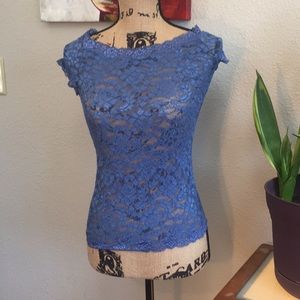 Light Blue Lace Short Sleeved Top